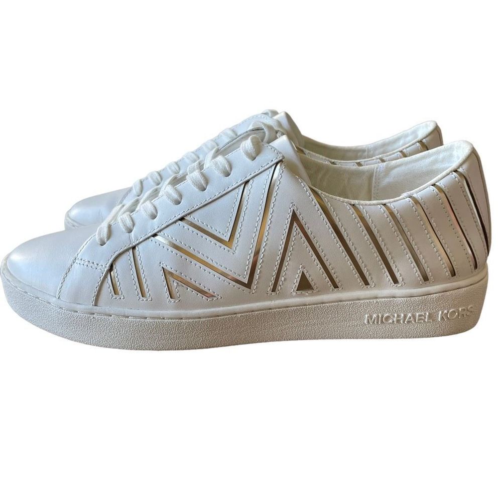MICHAEL Michael Kors Whitney Leather Sneakers White Gold Womens sz 9